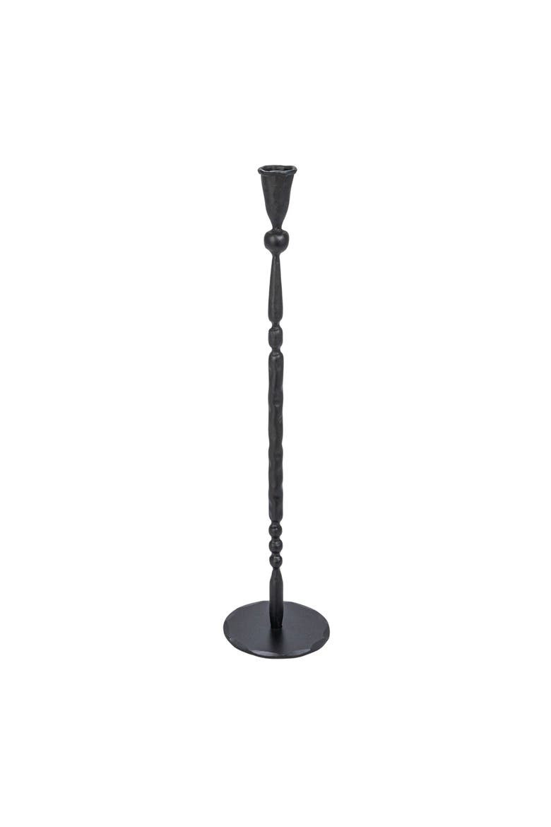 Wide Decorative Hand-Forged Metal Taper Holder, Black, Main, color, Black