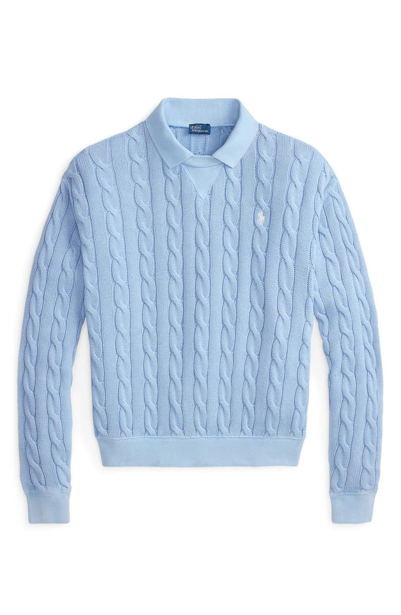 Polo Ralph Lauren Layered Collar Cable Stitch Cotton Sweater, Alternate, color, Blue