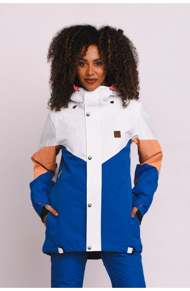OOSC 1081 Women's Ski & Snowboard Jacket, Main, color, Pastel Peach, White & Blue