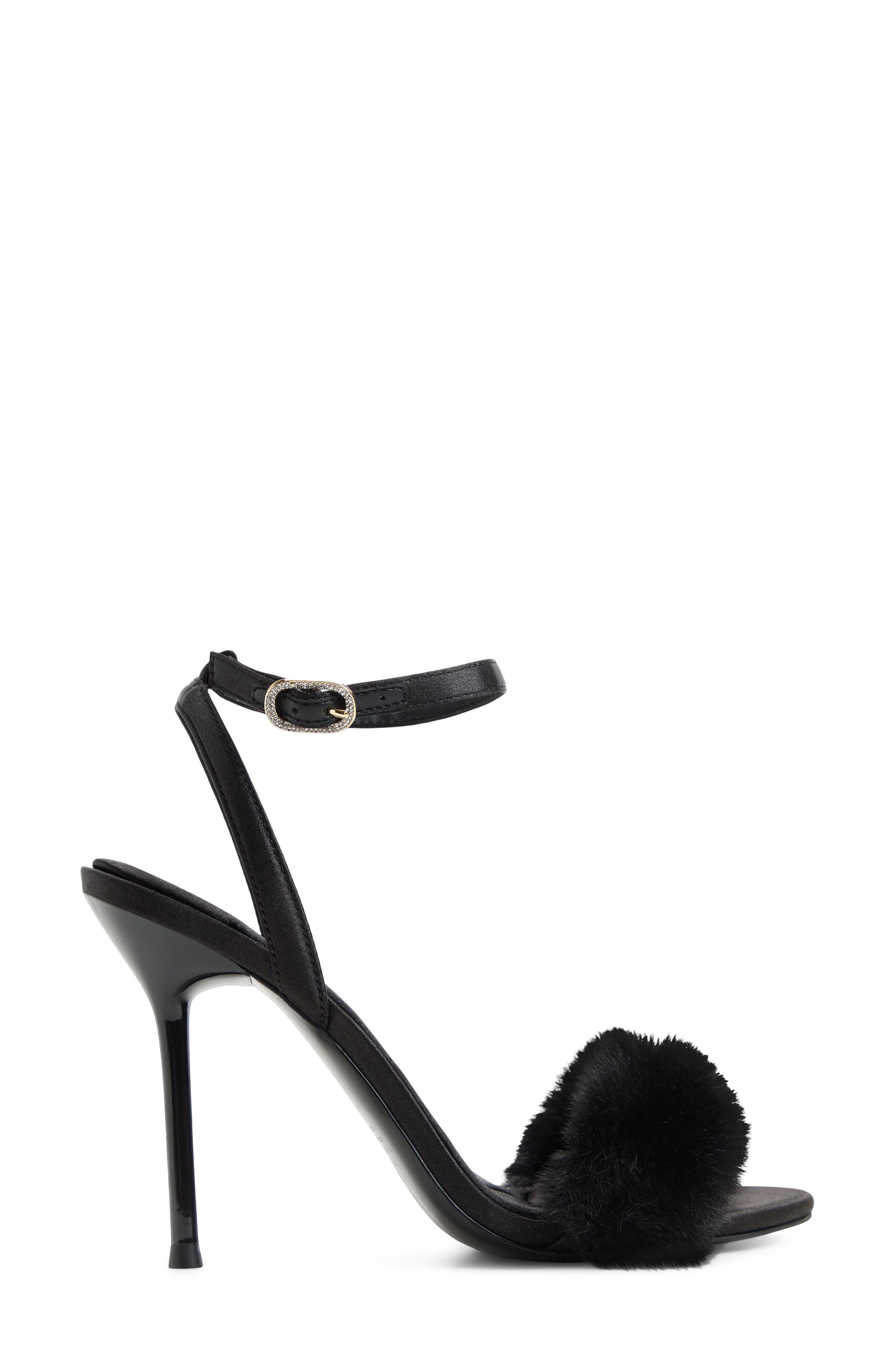 Marilou Faux Fur Sandal, Alternate, color, BLACK