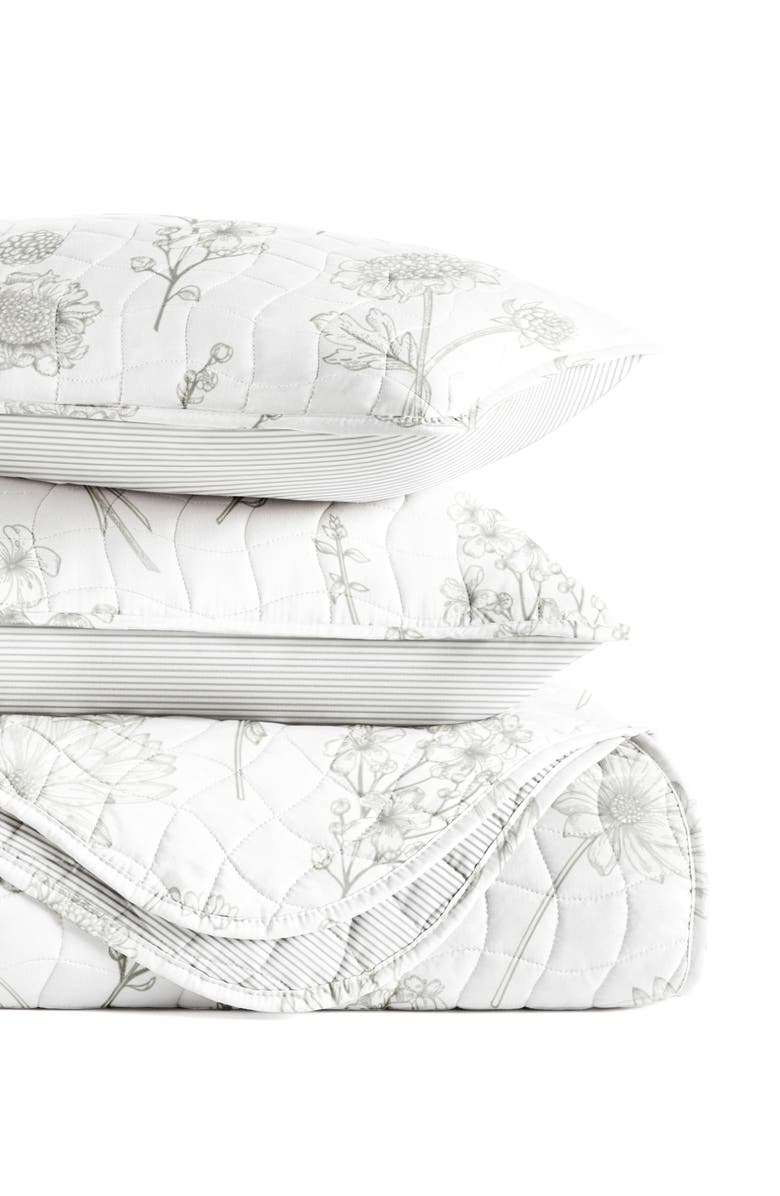 HOMESPUN Pattern Reversible Quilt & Sham Set, Alternate, color, Light Gray