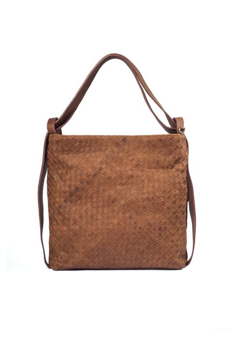 Woven Convertible Leather Tote to Backpack