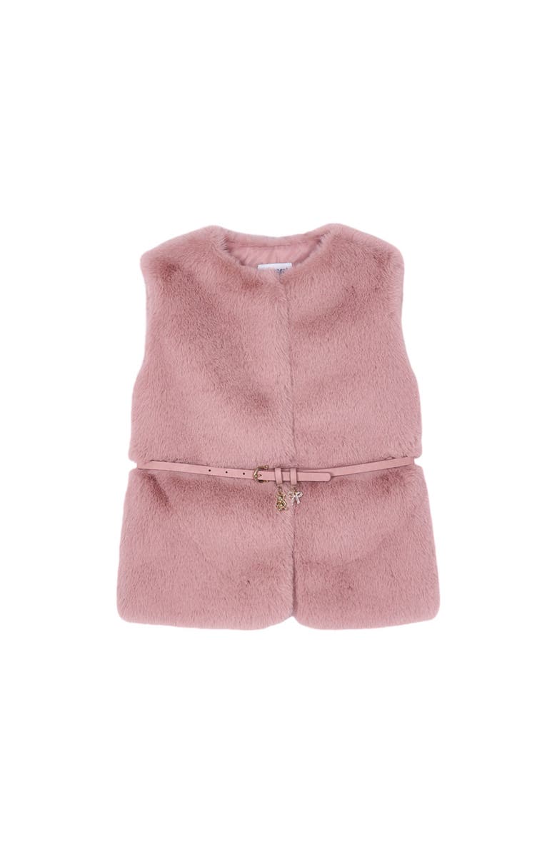 Mayoral Belted Faux Fur Vest, Main, color, Pink