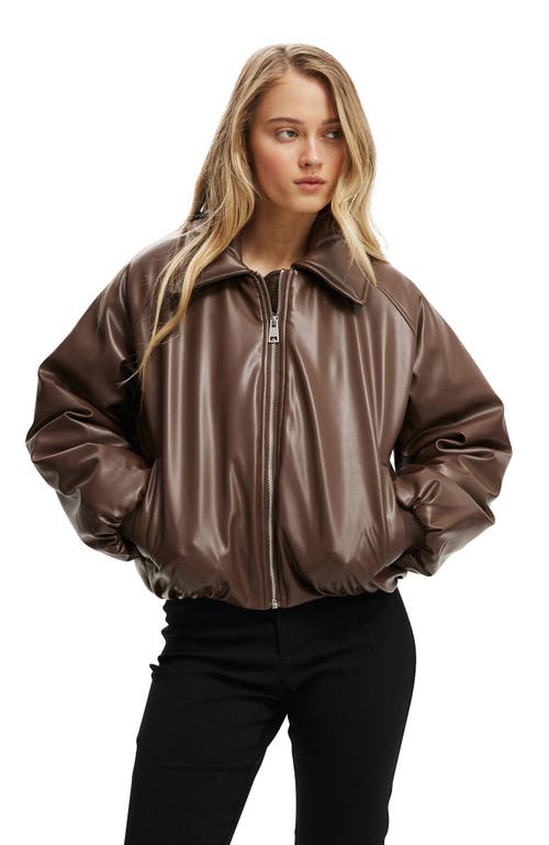 Cotton On Faux Leather Puff Bomber In Brown