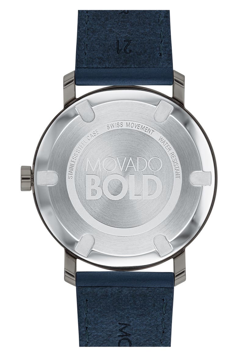 Bold Leather Strap Watch, 40mm, Alternate, color, NAVY/ GREY