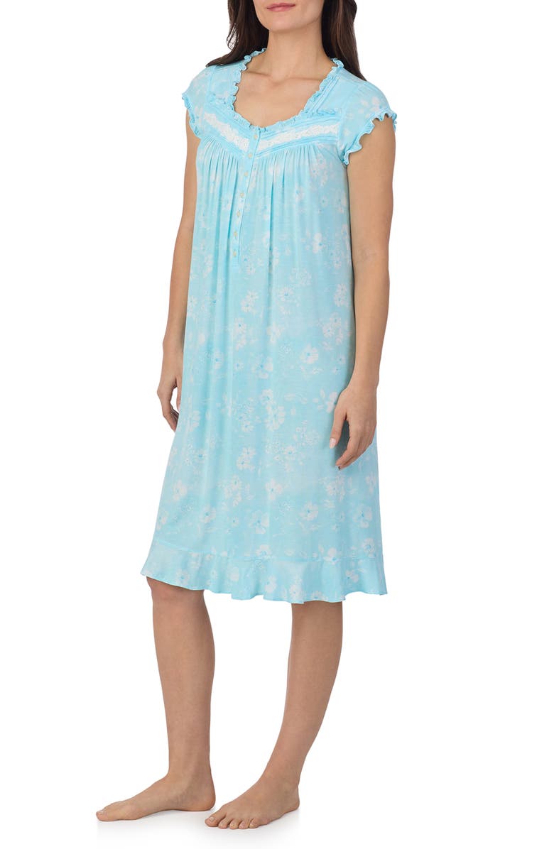 Eileen West Cap Sleeve Waltz Nightgown, Alternate, color, Aqua Floral