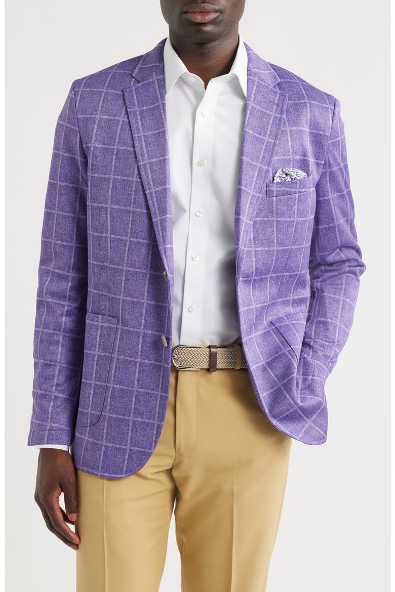Game Day XC Flex® Pinnacle Purple Windowpane Check Knit Sport Coat, Main, color, PURPLE PLAID