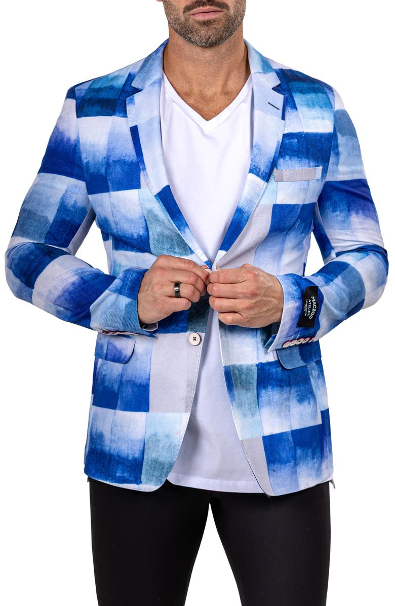 Maceoo Unconstructed Marthyr021 Blue Cotton Patchwork Blazer, Alternate, color, Blue