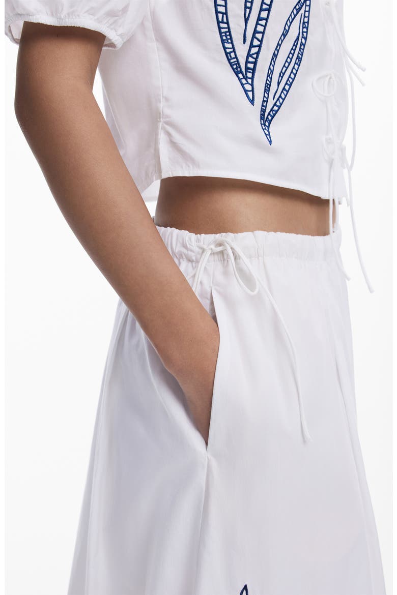 Embroidered Drawstring Cotton Maxi Skirt, Alternate, color, WHITE