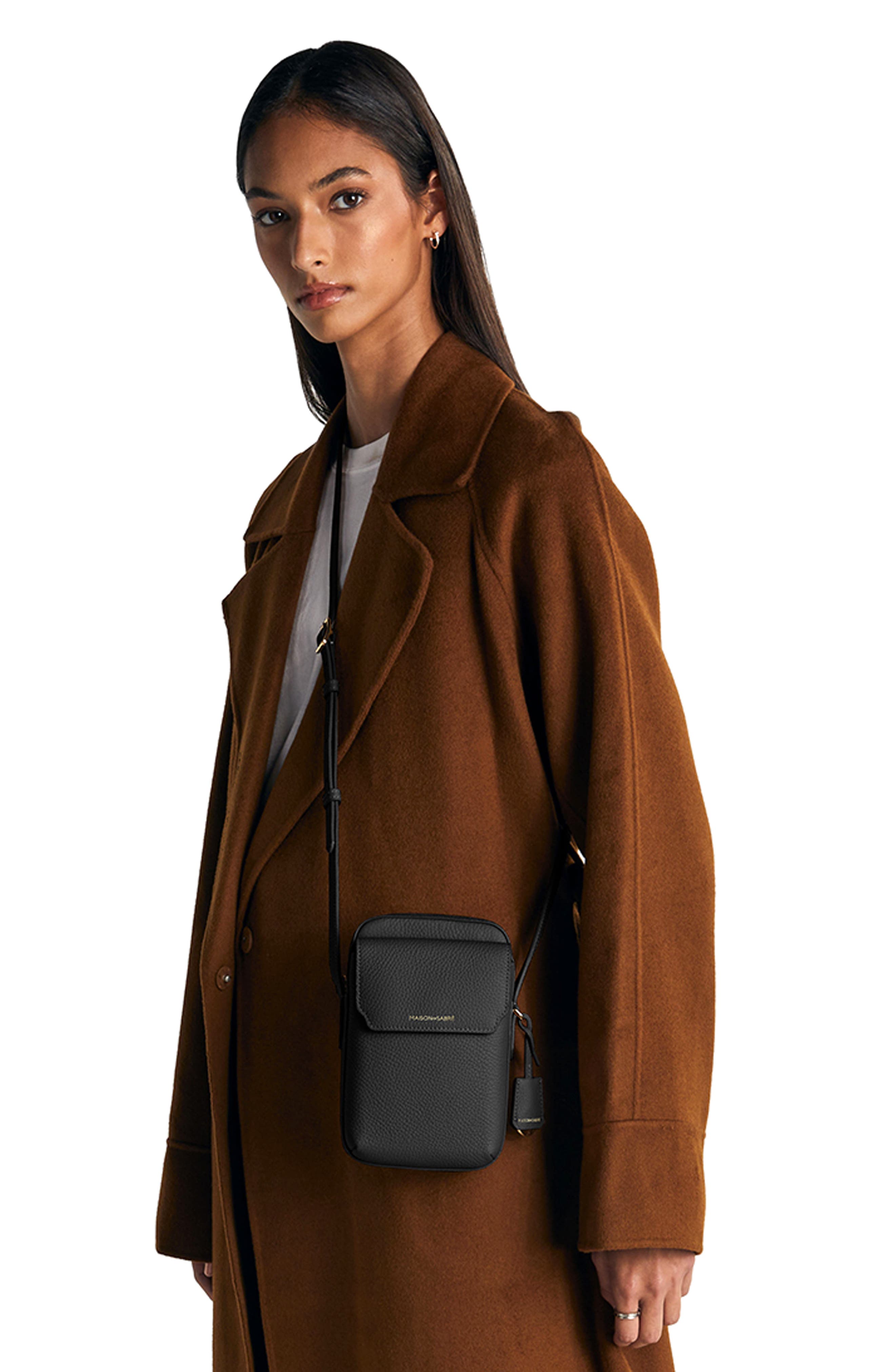 MAISON de SABRÉ Leather Zip Phone Pouch, Alternate, color, Black Caviar