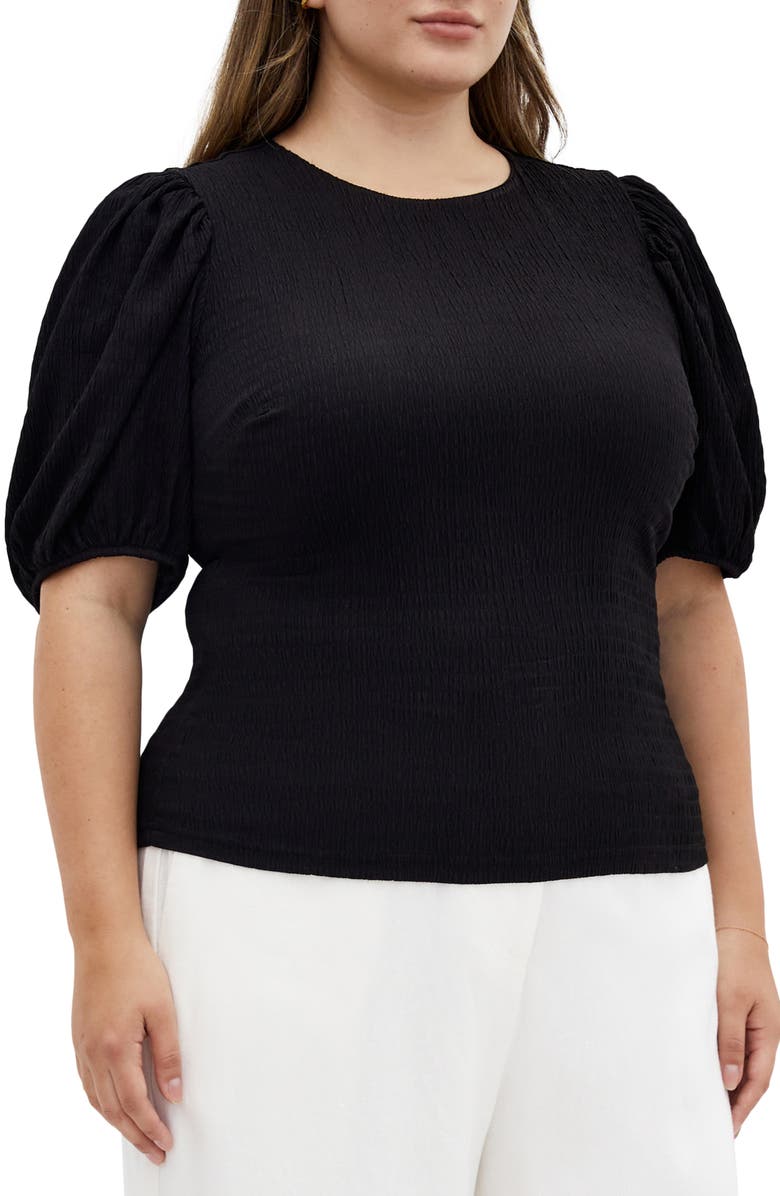 City Chic Florentine Balloon Sleeve Top, Main, color, Black