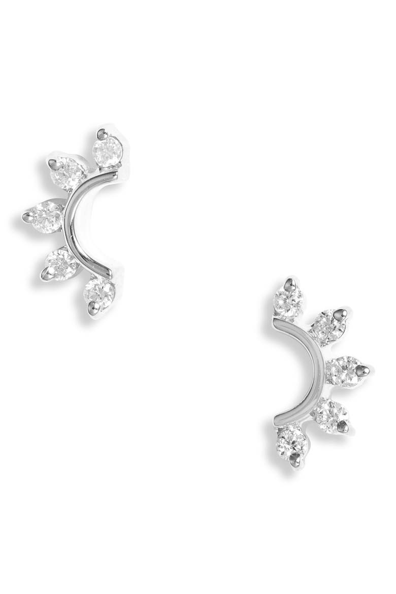 Diamond Curve Stud Earrings, Main, color, WHITE GOLD