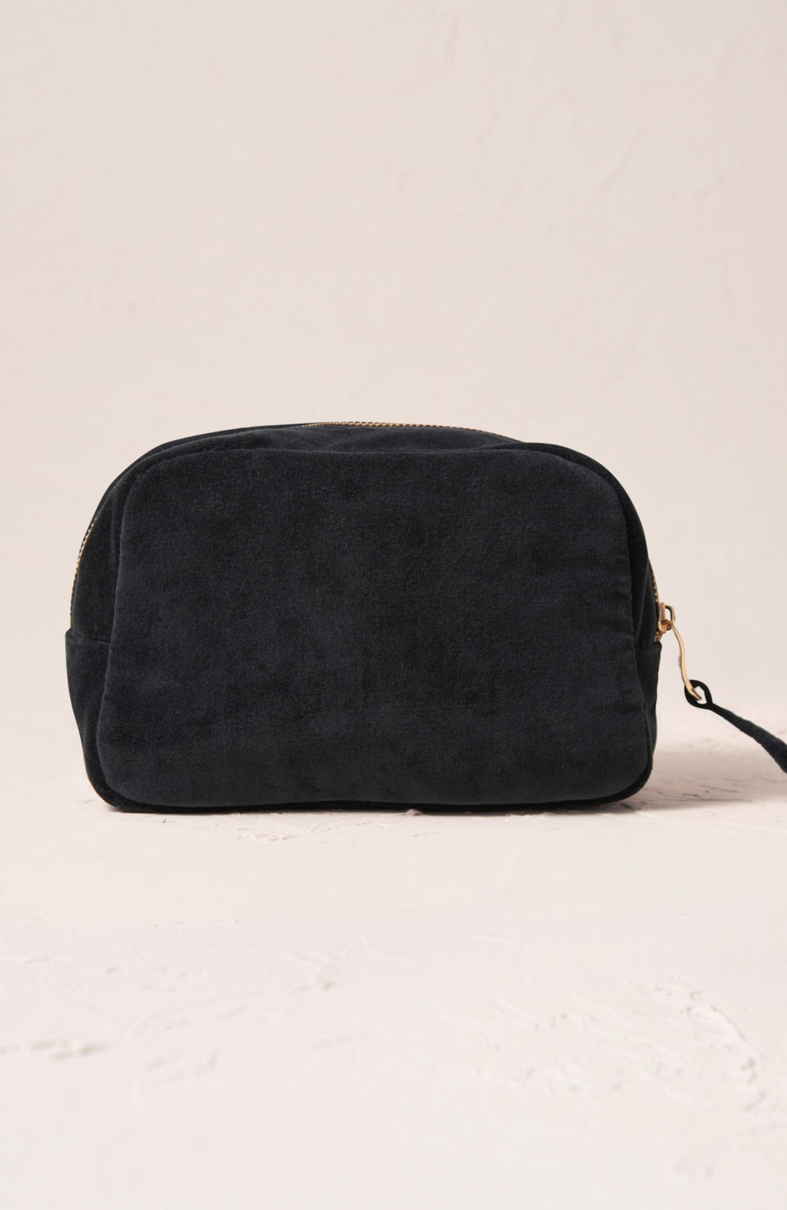 Honey Bee Velvet Makeup Bag, Alternate, color, Charcoal