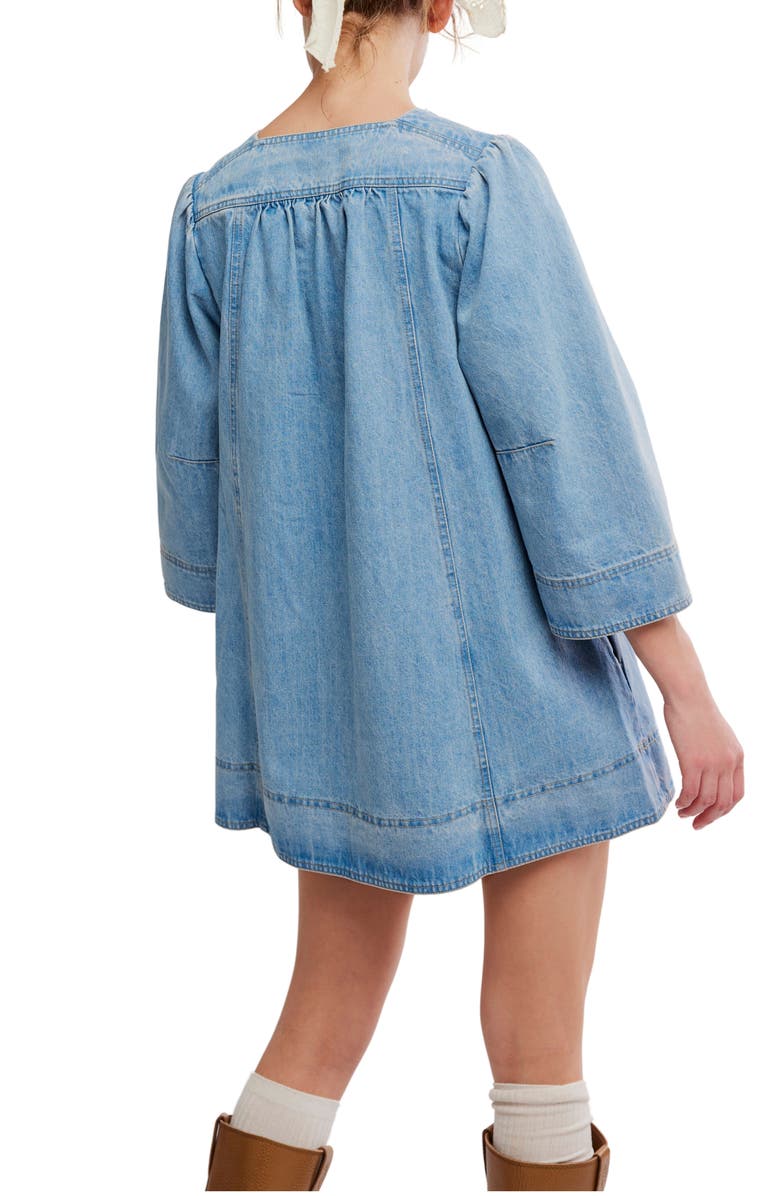 Free People Goldie Balloon Sleeve Denim Minidress, Alternate, color, 