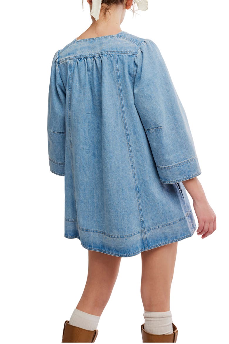 bell sleeve denim dress Bell Sleeve Mini Denim Dress For Women - Light Blue Flare Cuff Button Down Belted Jean Shirt Dress