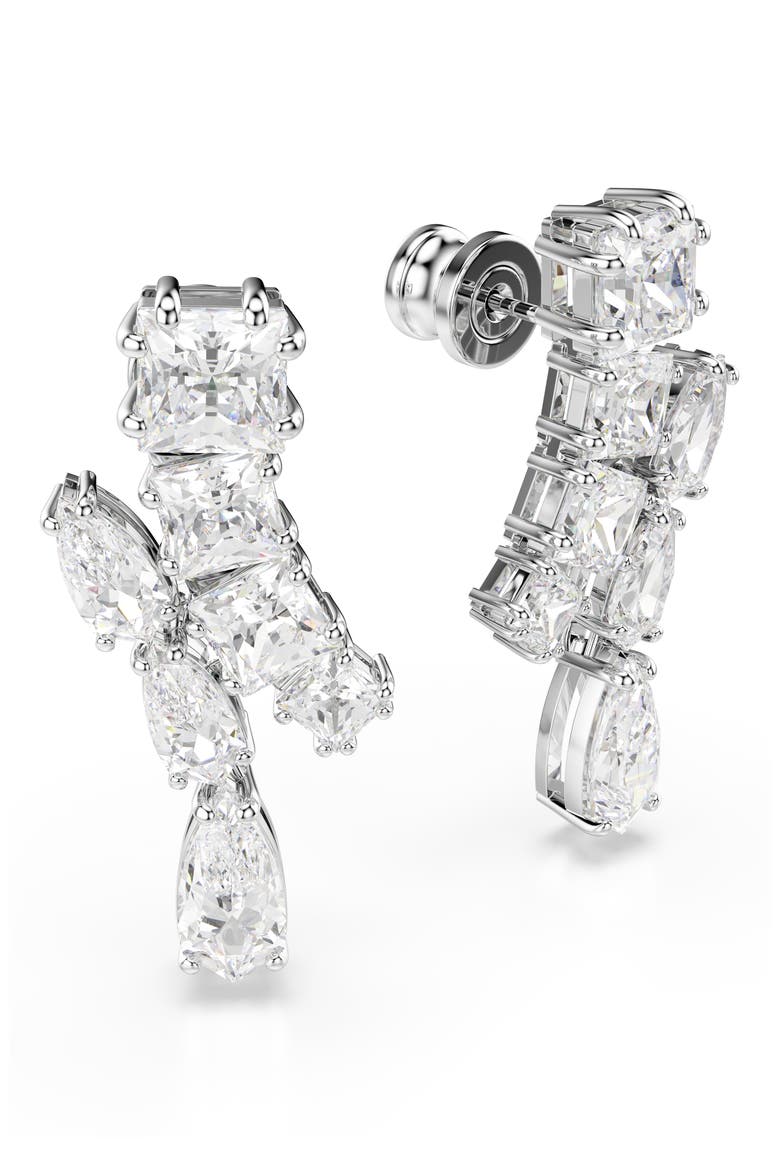 Matrix Drop Earrings, Alternate, color, WHITE/ SILVER