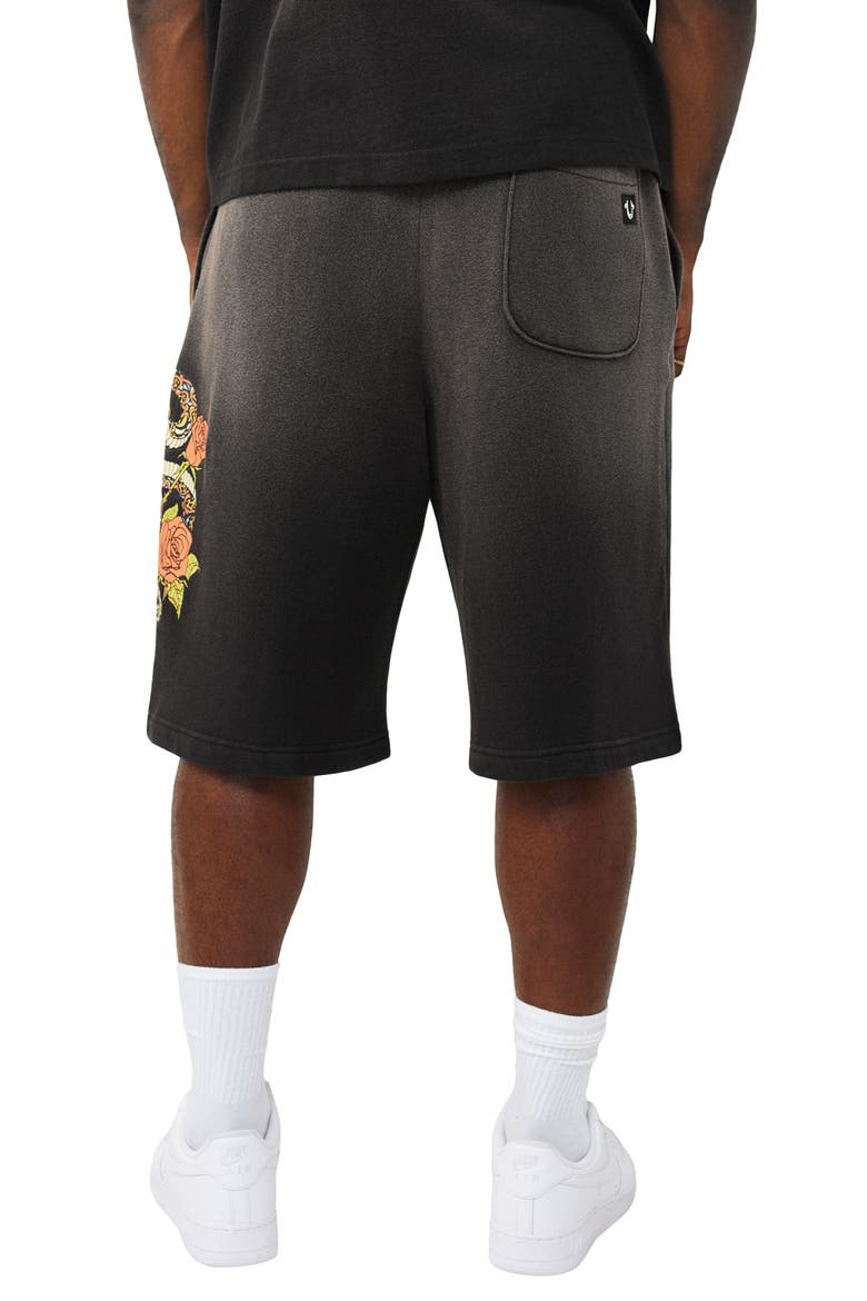 Floral Snake Mikey Cotton Blend Sweat Shorts, Alternate, color, JET BLACK
