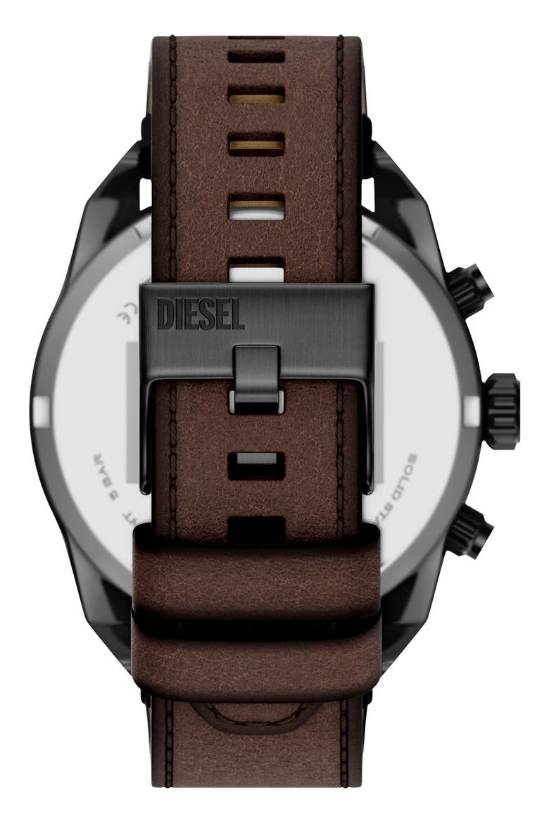 Spiked Chronograph Leather Strap Watch, 49mm, Alternate, color, BROWN/ GUNMETAL