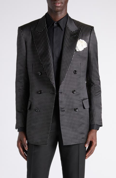 Polka Dot Jacquard Duchesse Mulberry Silk Double Breasted Jacket