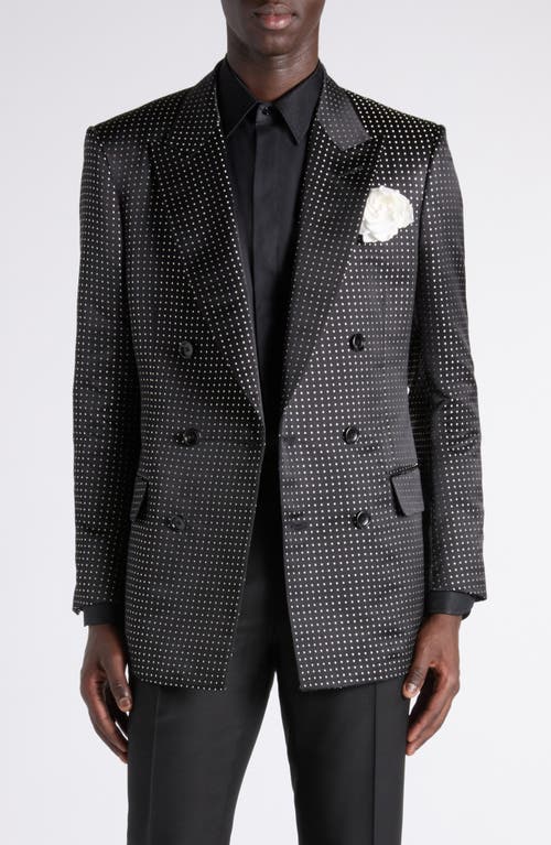 Tom Ford Polka Dot Jacquard Duchesse Mulberry Silk Double Breasted Jacket In Black