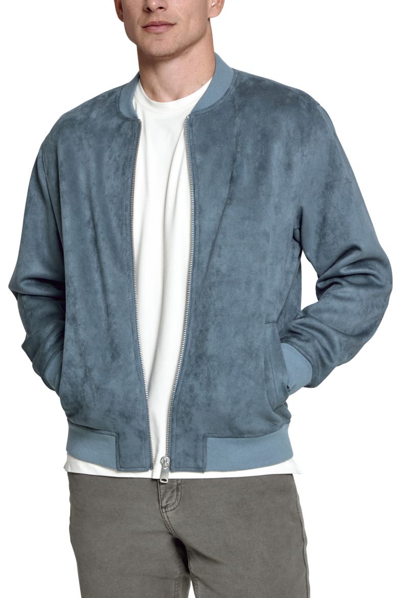 Evolution Faux Suede Bomber Jacket, Main, color, DUSTY BLUE