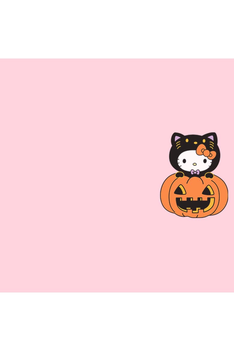Junior's Hello Kitty Halloween Pumpkin and Kitty Pocket  Graphic T-Shirt, Alternate, color, Light Pink