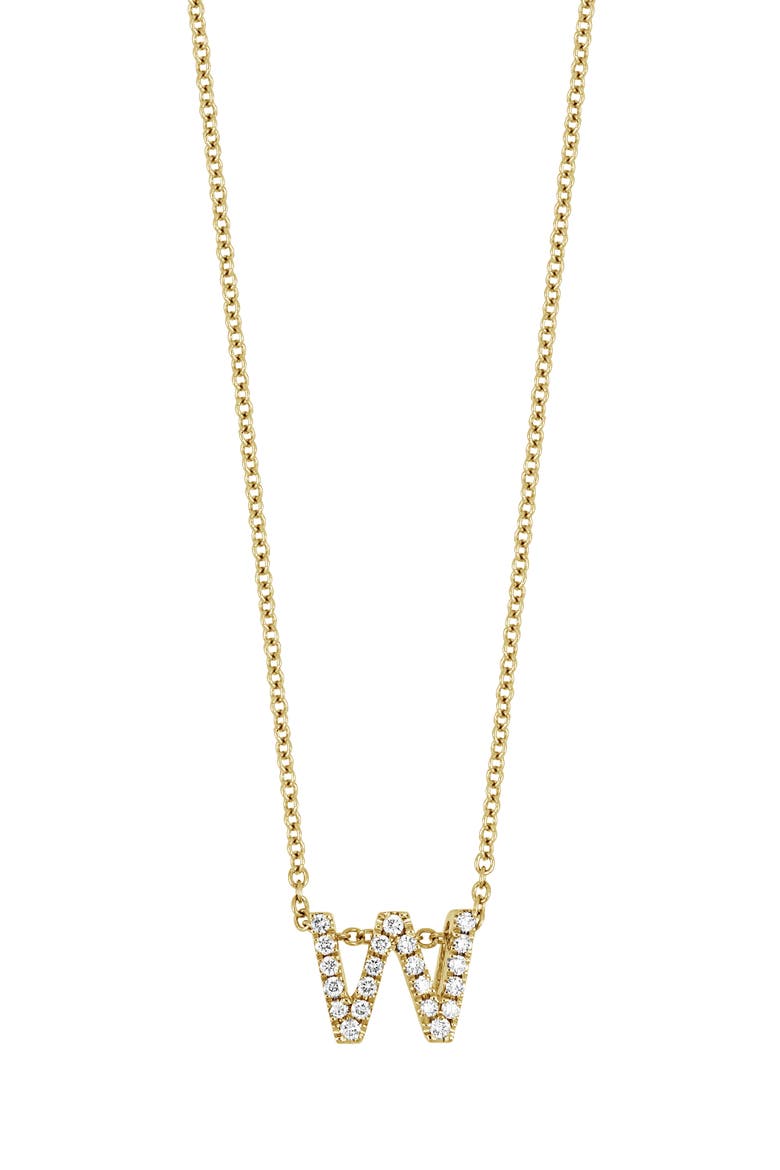 18k Gold Pavé Diamond Initial Pendant Necklace, Main, color, 18K YELLOW GOLD - W