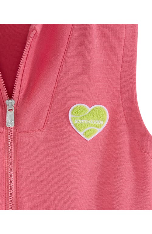 Scotch & Soda Kids' Tennis Appliqué Jersey Zip-up Romper In Desert Rose