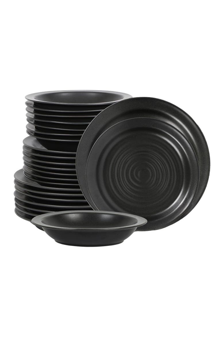 Orbit Stoneware 24-Piece Dinnerware Set with Pasta Bowls, Main, color, Charcoal 24 Piece Set