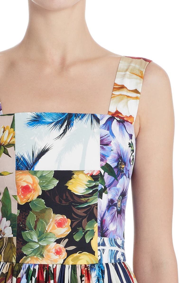 Dolce&Gabbana Patchwork Print Cotton Poplin Fit & Flare Midi Dress, Alternate, color, 