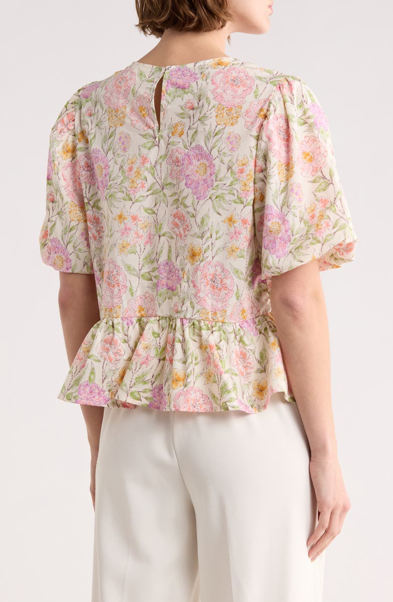 MELLODAY Tie Front Poplin Peplum Top, Alternate, color, Pink Multi