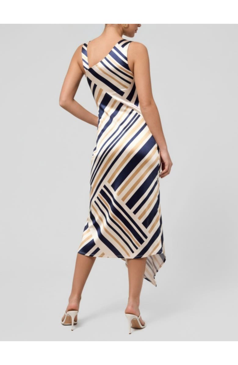 RACHEL Rachel Roy Nerida Asymmetrical Neck Midi Dress, Alternate, color, Navy Ivory Stripe