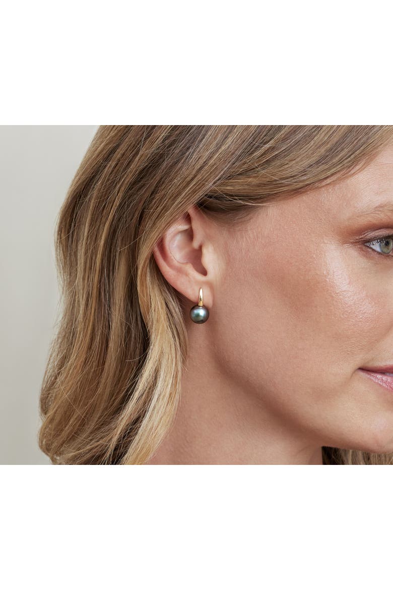 Tahitian South Sea Pearl Huggie Emily Earrings, Alternate, color, Yellow Gold