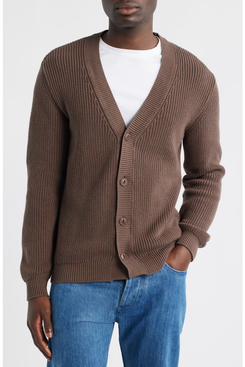Bay Organic Cotton V-Neck Cardigan, Alternate, color, COFFEE