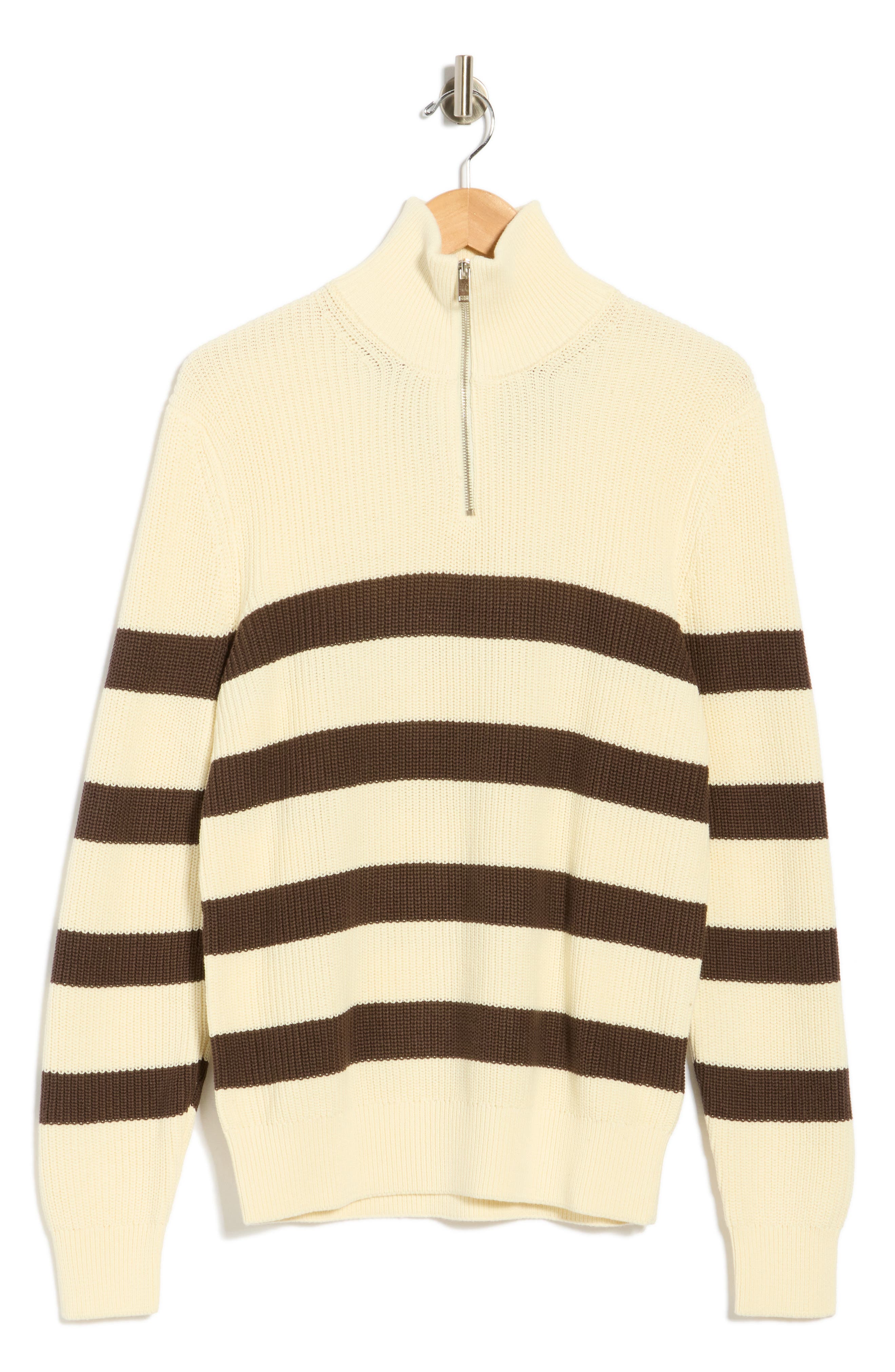 Striped Quarter Zip Cotton Sweater