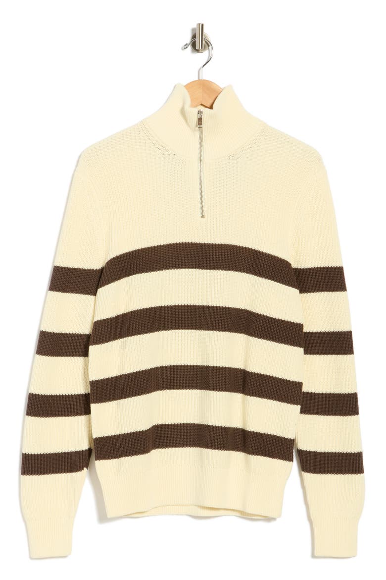 Striped Quarter Zip Cotton Sweater, Main, color, ECRU
