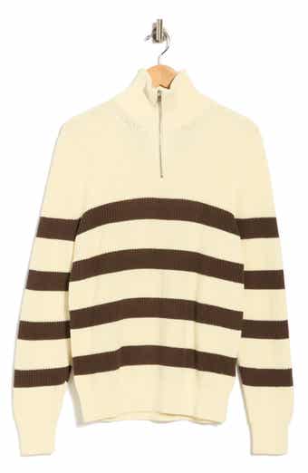 Striped Quarter Zip Cotton Sweater