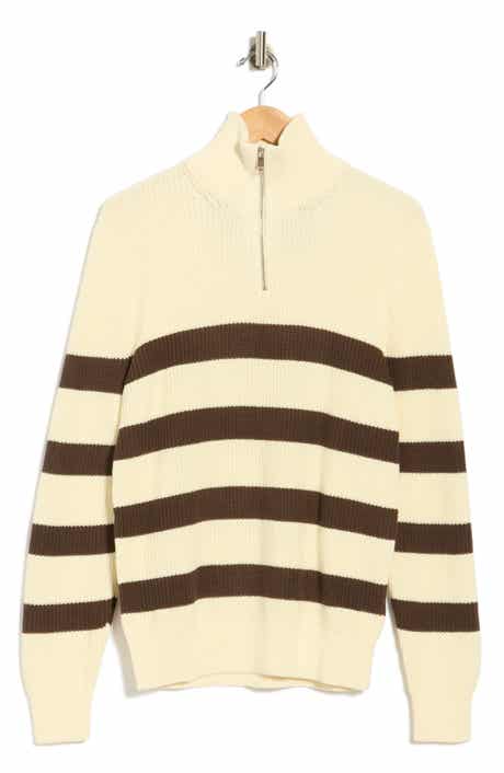 Striped Quarter Zip Cotton Sweater