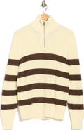 DENIM AND FLOWER Striped Quarter Zip Cotton Sweater