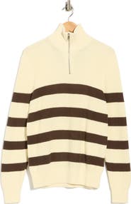 DENIM AND FLOWER Striped Quarter Zip Cotton Sweater