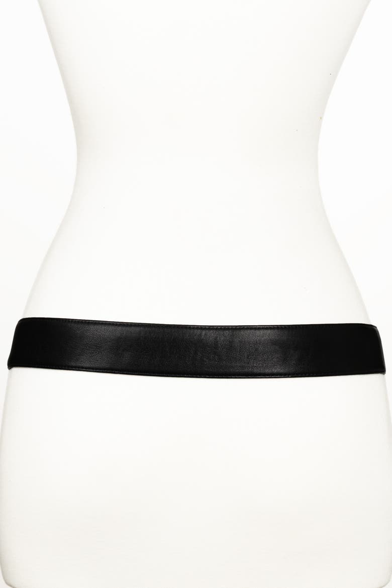 Bow Textured Buckle Leather Belt, Alternate, color, Black