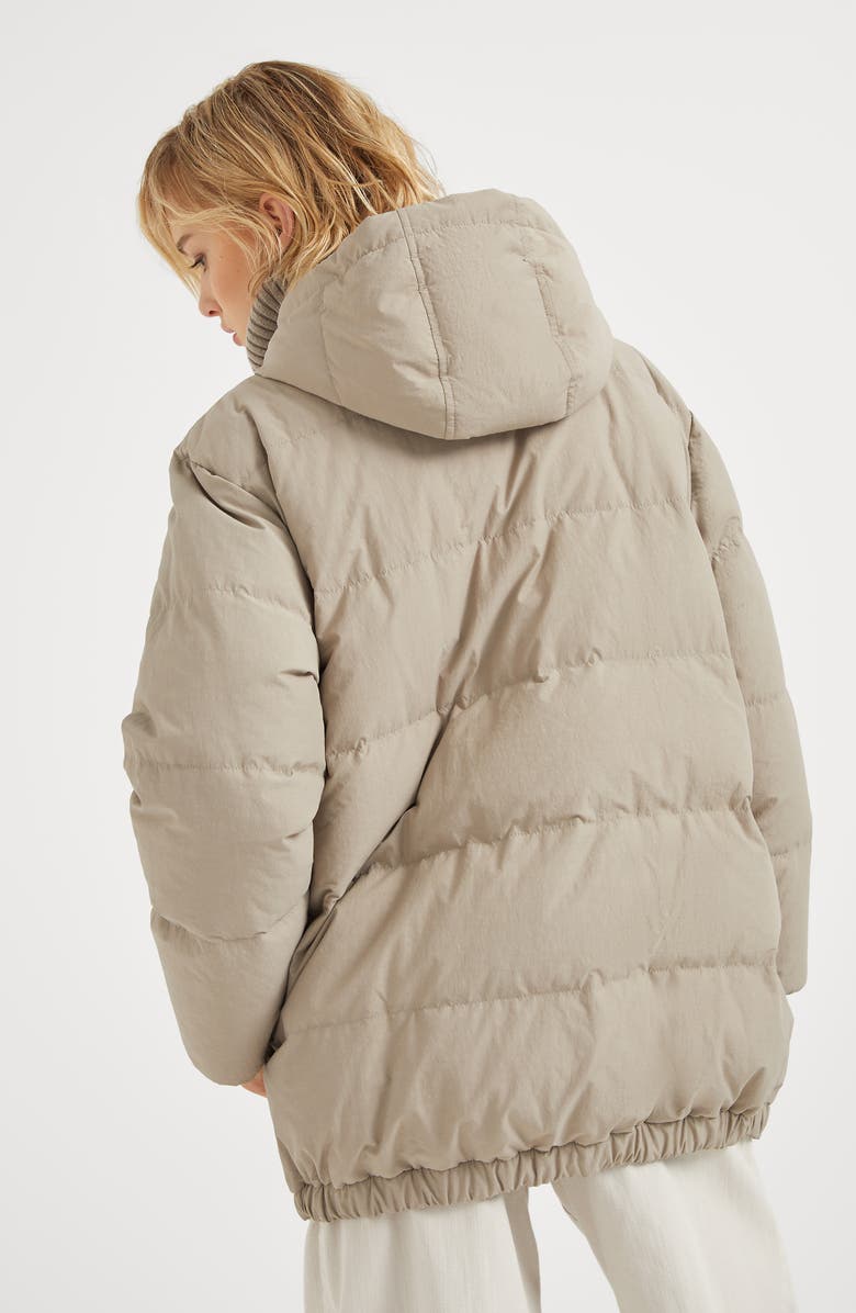 Brunello Cucinelli Water-resistant techno cotton hooded down jacket with shiny zipper pull, Alternate, color, 