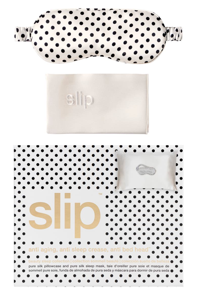White & Polka Dot Pillowcase & Sleep Mask Set, Alternate, color, NO COLOR