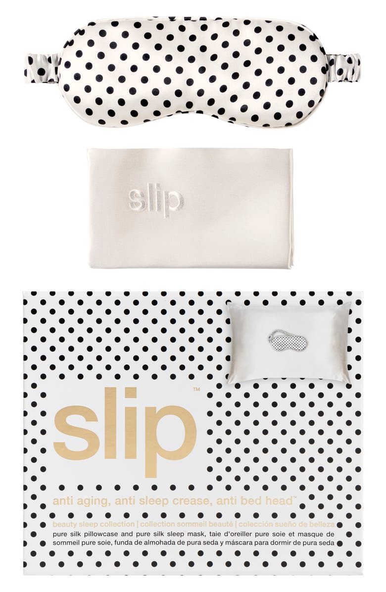 slip White & Polka Dot Pillowcase & Sleep Mask Set, Alternate, color,