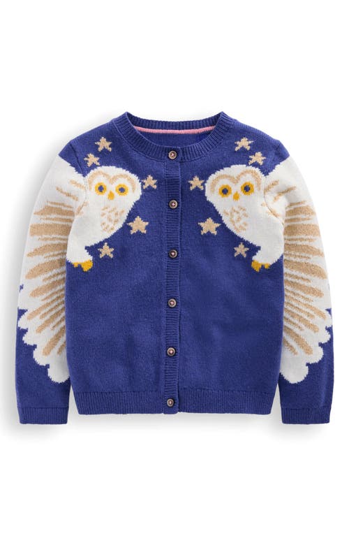 Mini Boden Kids' Owl Cardigan In Blue