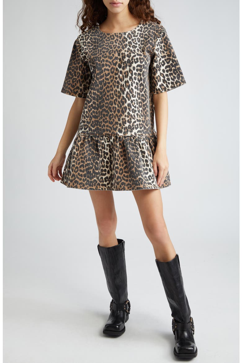 Leopard Print Open Back Organic Cotton Stretch Twill Minidress, Main, color, LEOPARD