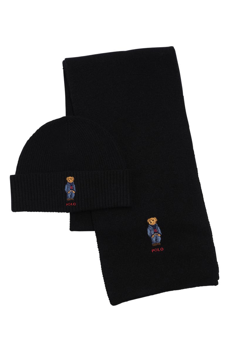 Polo Ralph Lauren Classic Gents Bear Scarf & Beanie Boxed Gift Set, Main, color, 