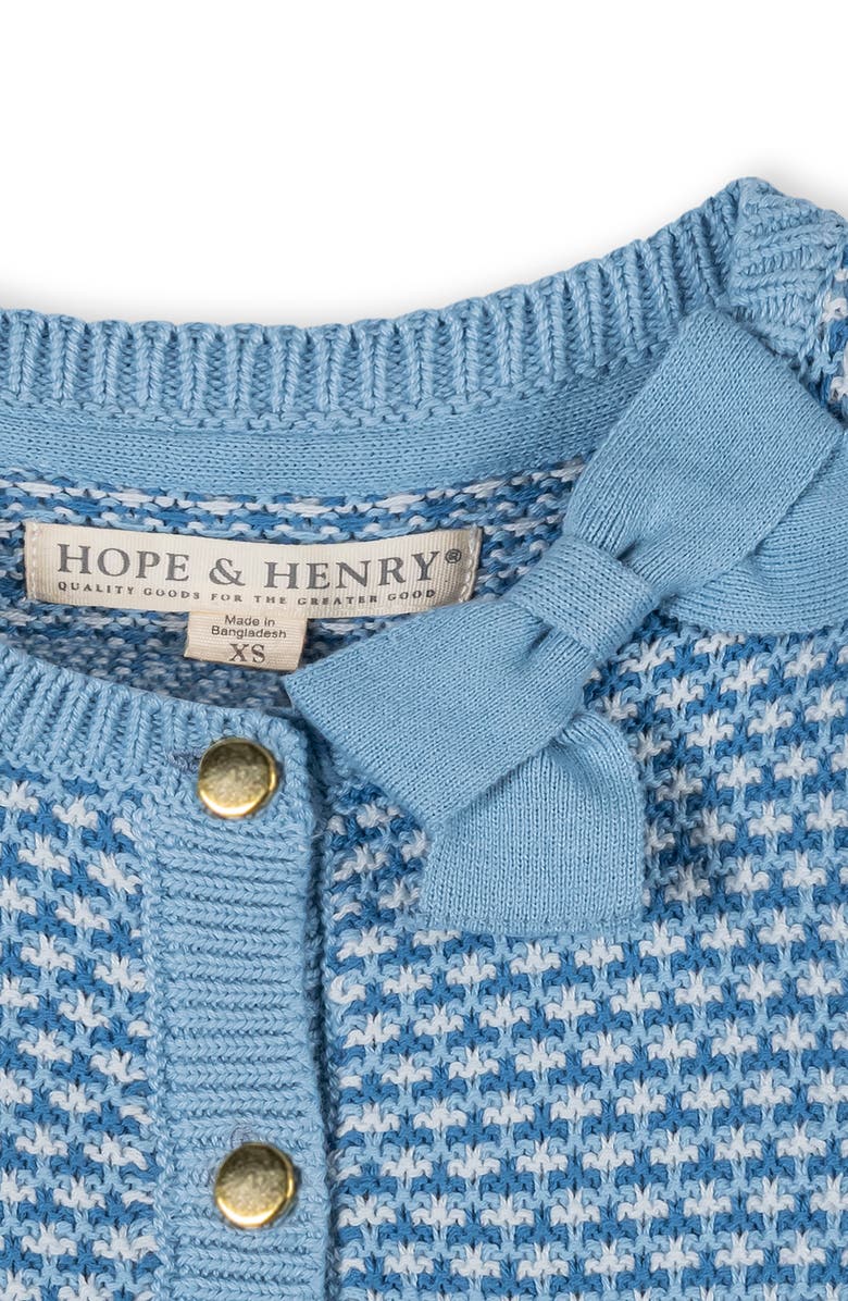 Hope & Henry Kids' Organic Tweed Stitch Bow Cardigan, Alternate, color, Bluebell Tweed