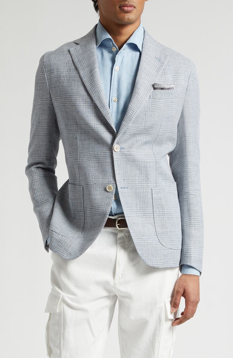 Eleventy Plaid Linen & Wool Sport Coat, Main, color, 08 Denim