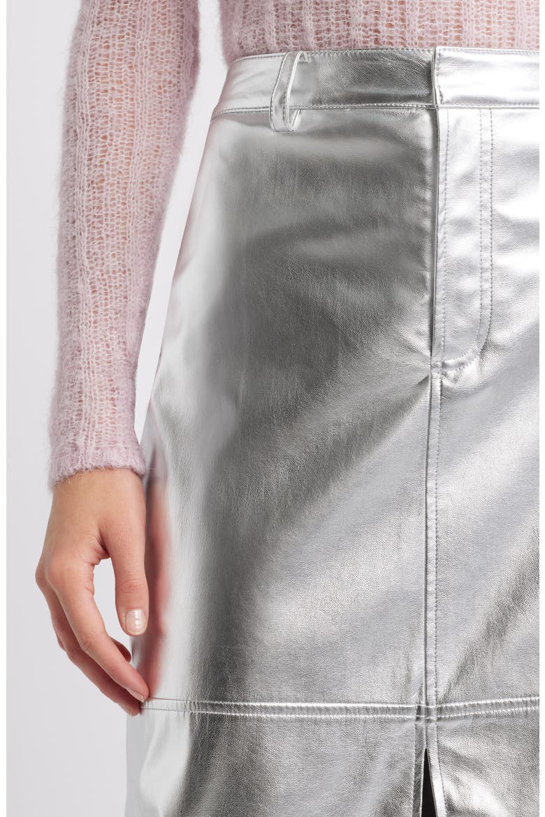 Metallic Faux Leather Midi Skirt, Alternate, color, SILVER METALLIC